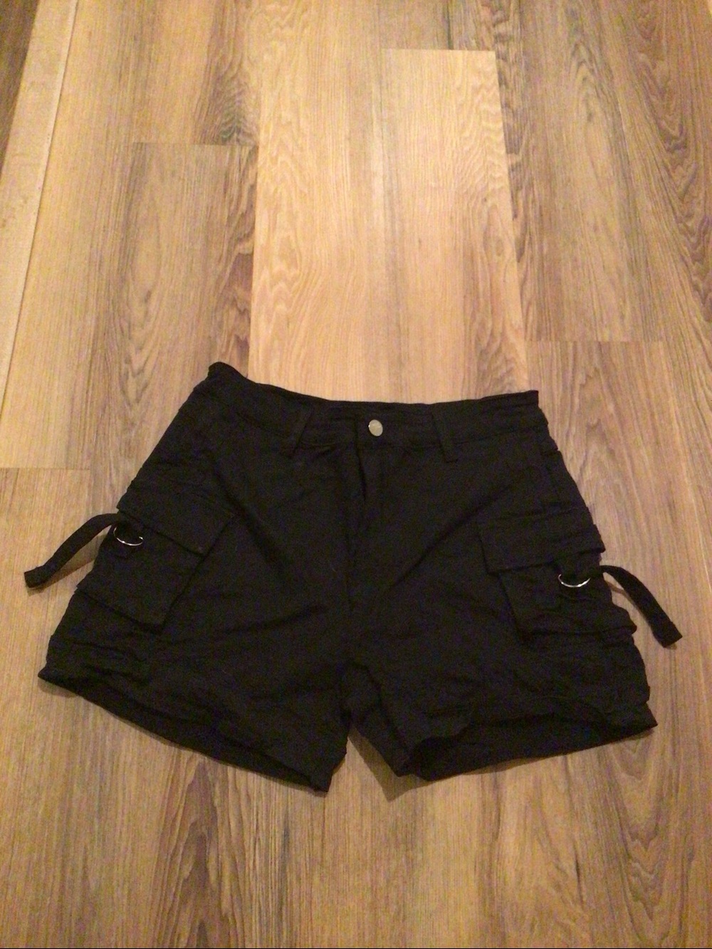 Black Women's Cargo Utility Shorts with Side Pocket Detail